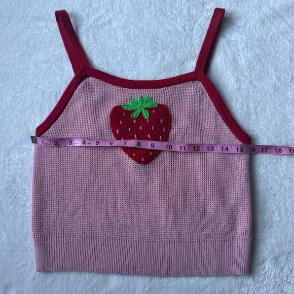 Hot Topic Pink knit embroidered Strawberry Tank Top - Picture 2 of 6
